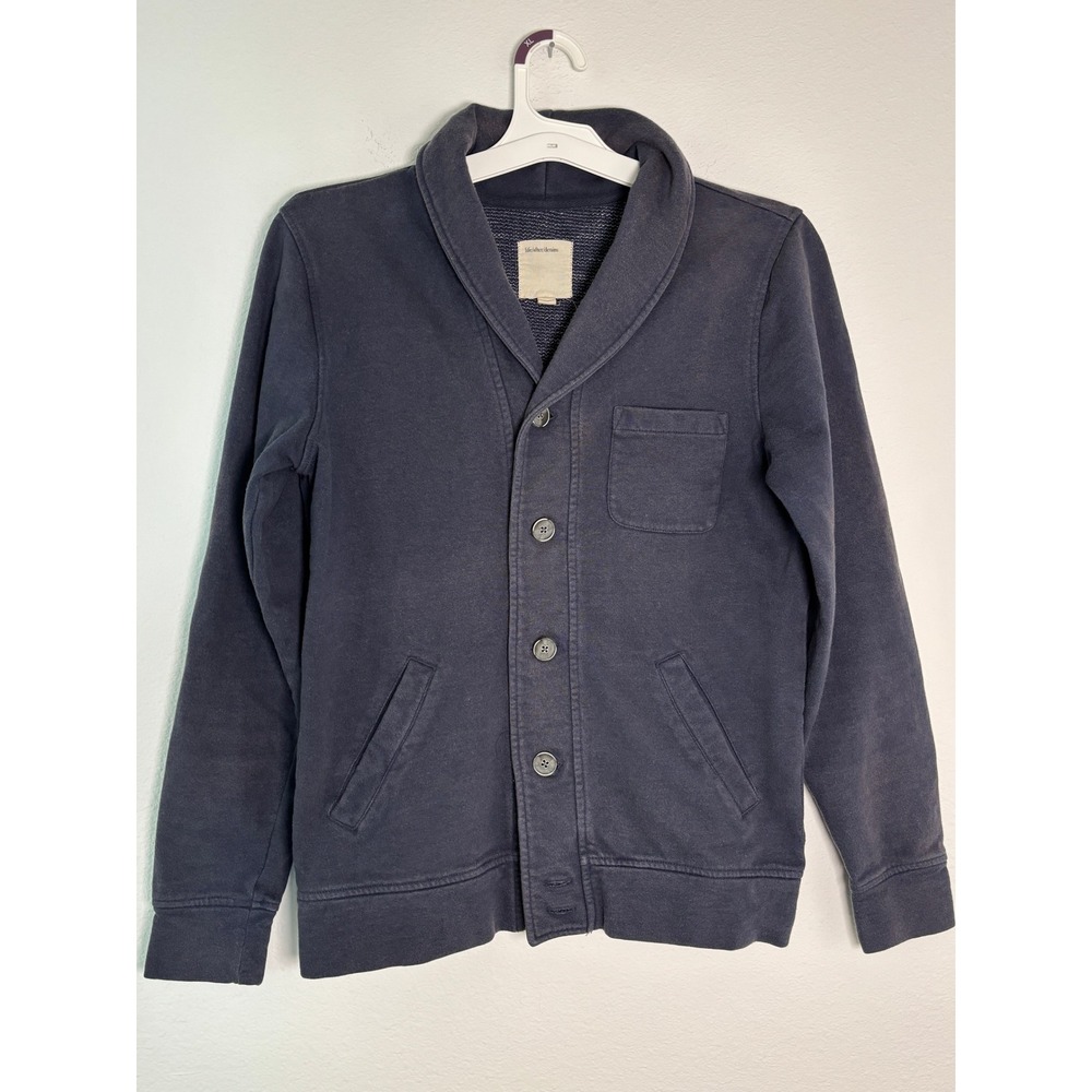 Life After Denim Mens Shawl Collar Cardigan Sweater Navy Blue Button Front Small